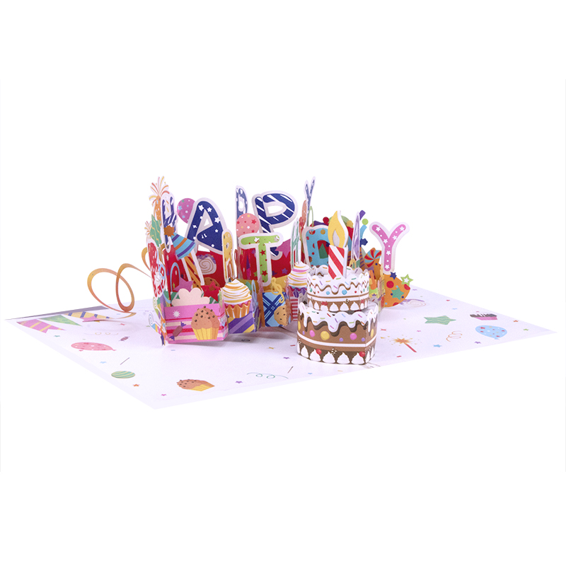 Winpsheng  musical light up blowable happy birthday pop up greeting cards sound cards with light