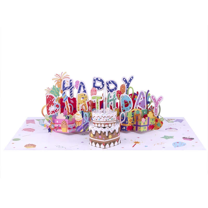 Winpsheng  musical light up blowable happy birthday pop up greeting cards sound cards with light