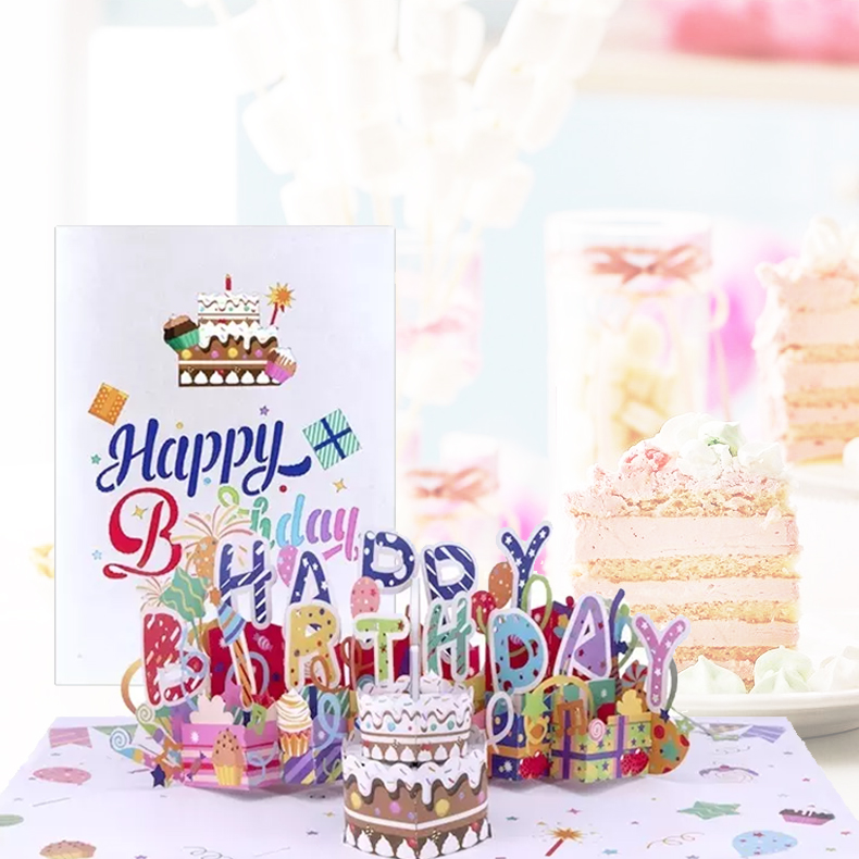 Winpsheng  musical light up blowable happy birthday pop up greeting cards sound cards with light