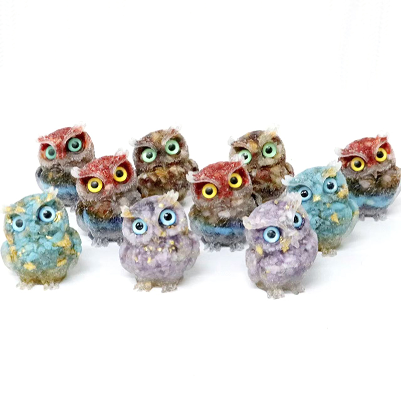 New Arrival Natural Gemstone Hand Carved Crystal Resin Animal Owls Decor Reiki Resin Crystal Owl