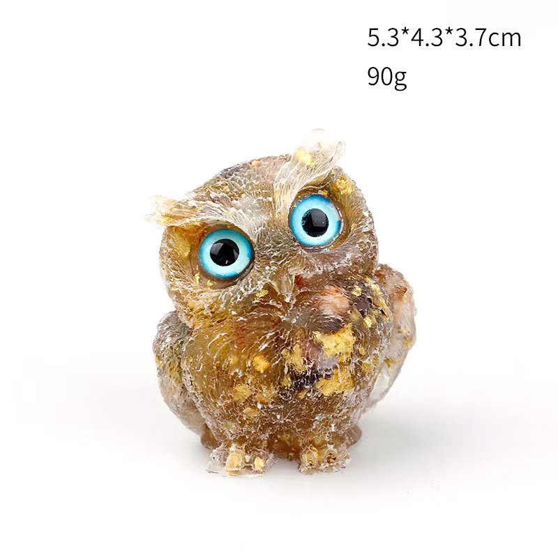 New Arrival Natural Gemstone Hand Carved Crystal Resin Animal Owls Decor Reiki Resin Crystal Owl