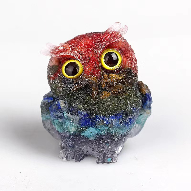 New Arrival Natural Gemstone Hand Carved Crystal Resin Animal Owls Decor Reiki Resin Crystal Owl