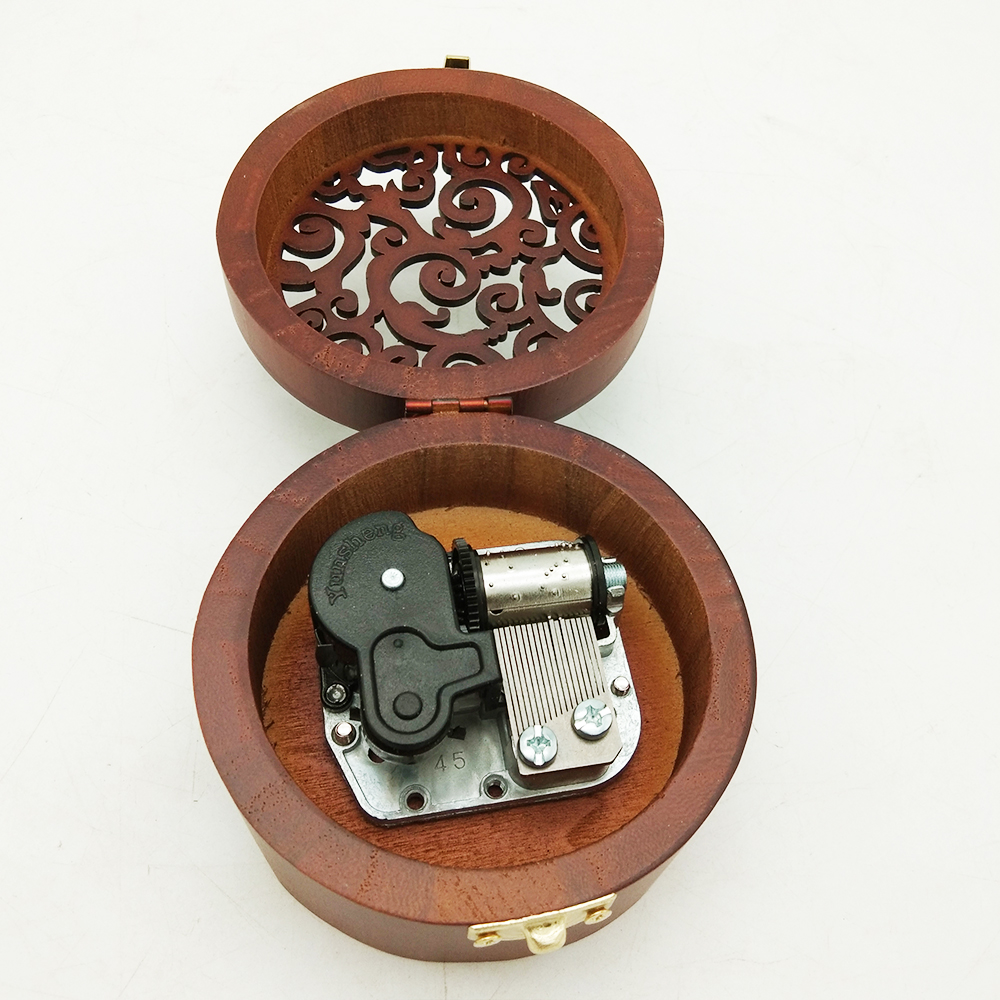  Color Print Holiday Gift Mini Size Engraved Hand Crank Wooden Music Box