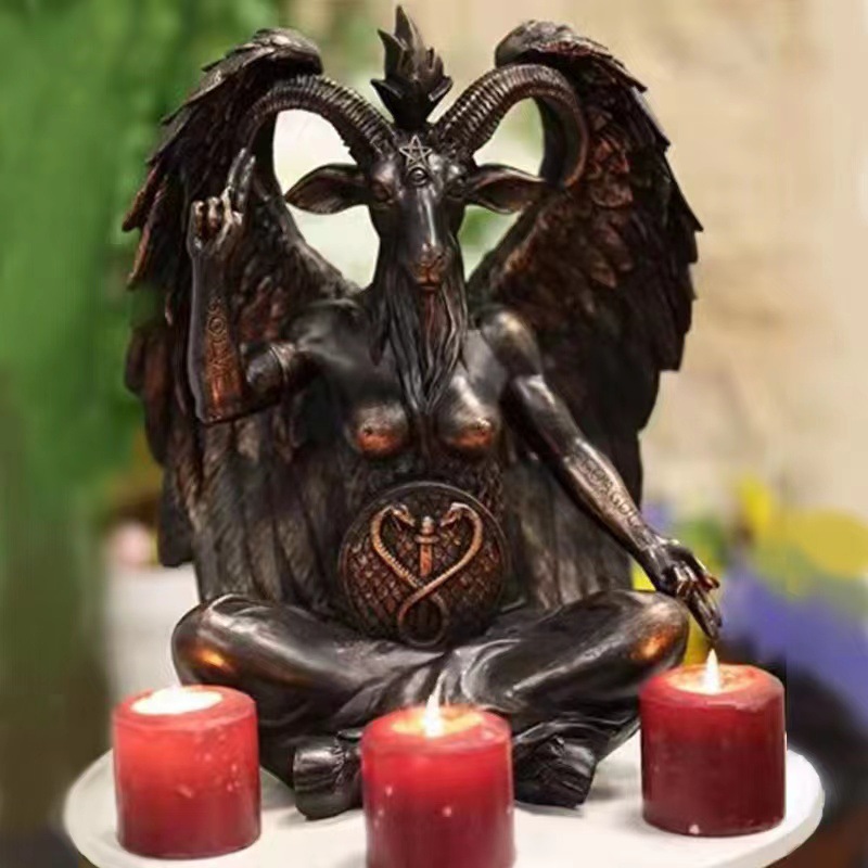 Large Seated Baphomet Lucifer Satanic Demon Goat of Mendes Pagan Statue 16 Inches Baphomet Statue Satan Devil Mendes Med