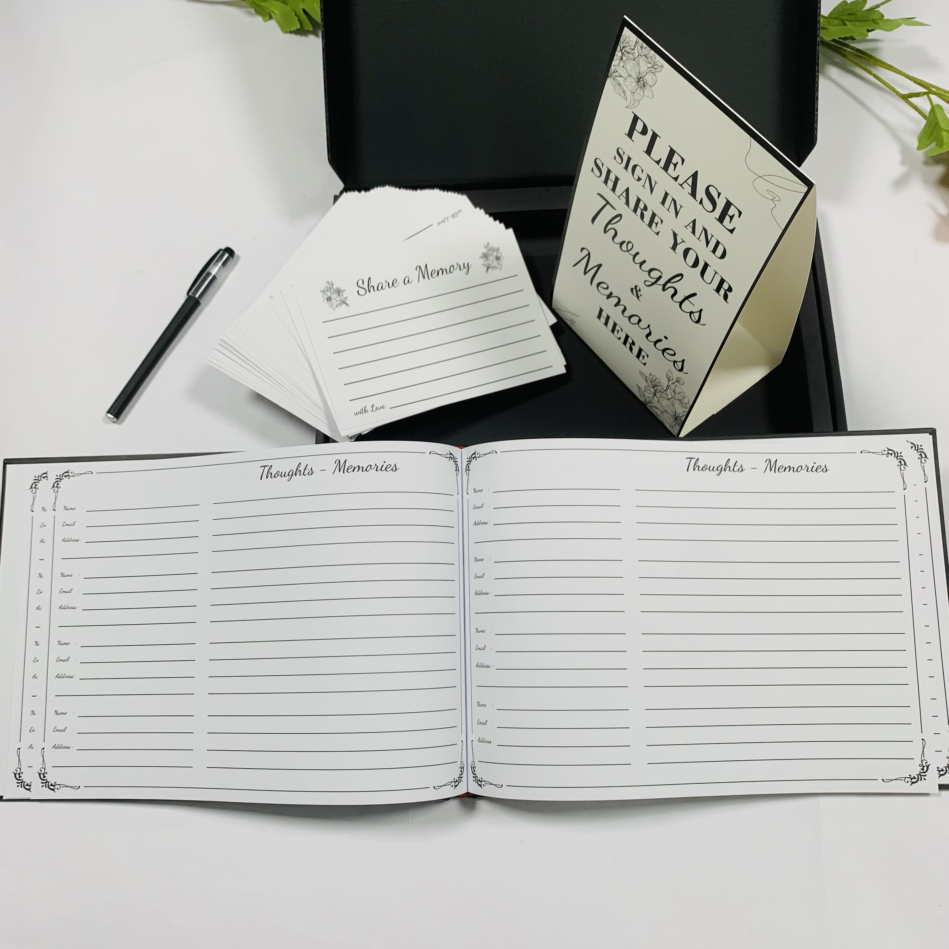 SM-ZL004    high quality funeral register book funeral guest book set, condolence cards and stickers