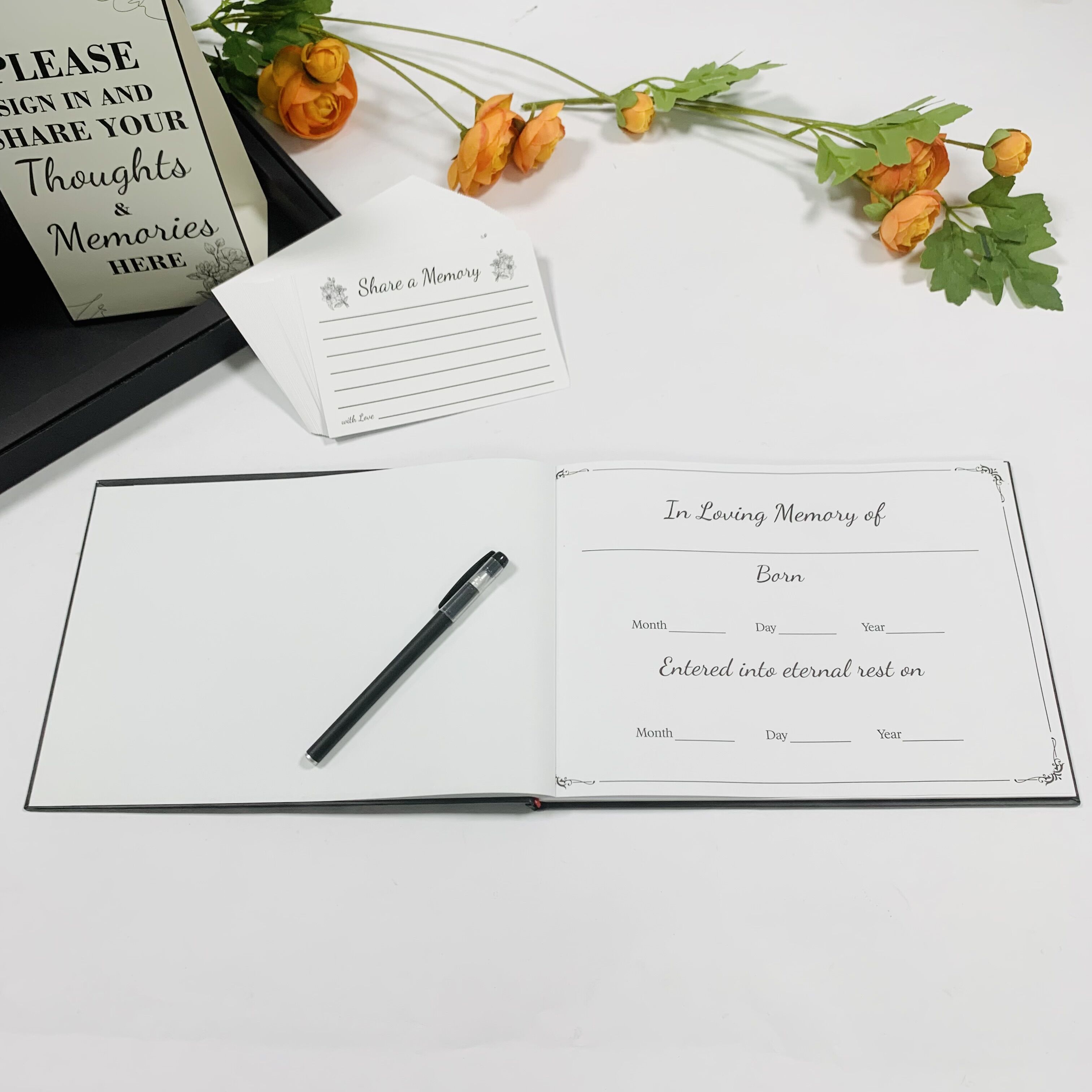 SM-ZL004    high quality funeral register book funeral guest book set, condolence cards and stickers