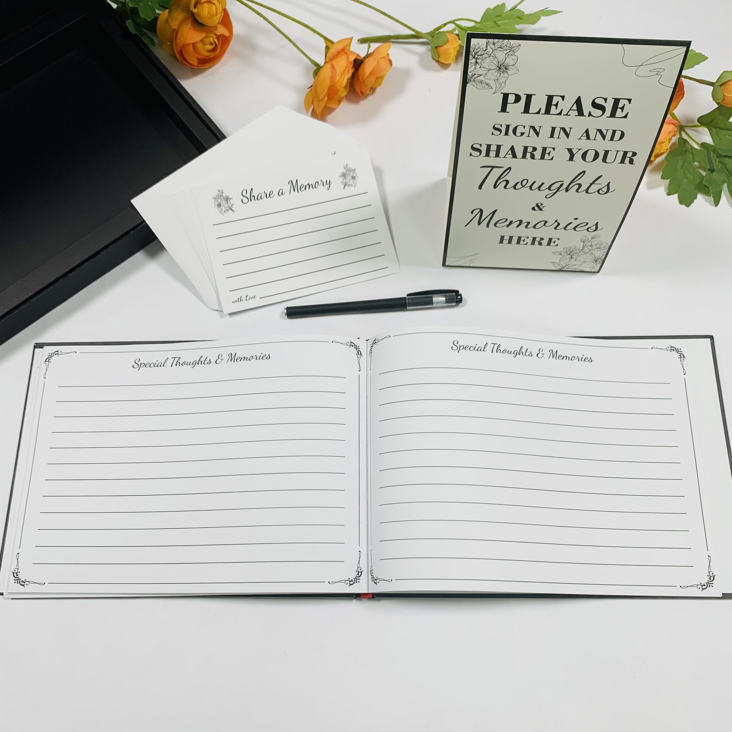 SM-ZL004    high quality funeral register book funeral guest book set, condolence cards and stickers