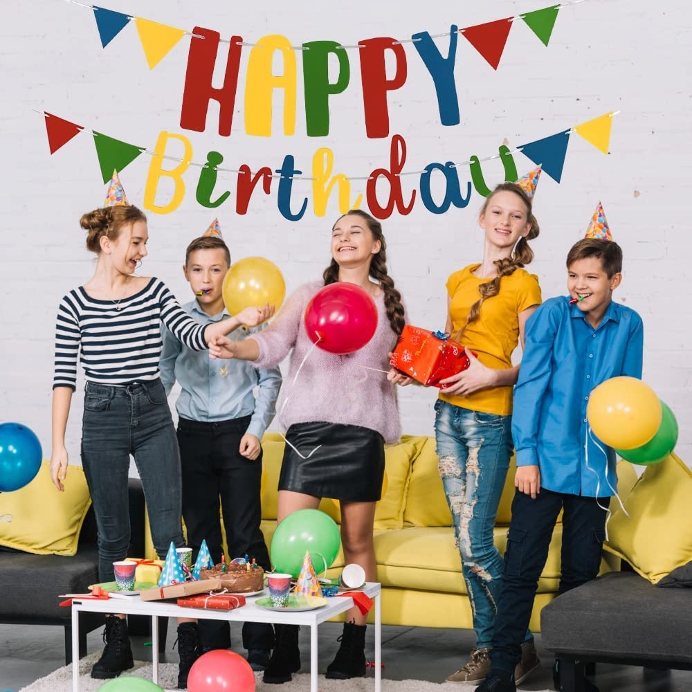  Supply  Design Eco-friendly Reusable Felt Fabric Pennant Happy Birthday Sign Birthday Banner for Party Dec