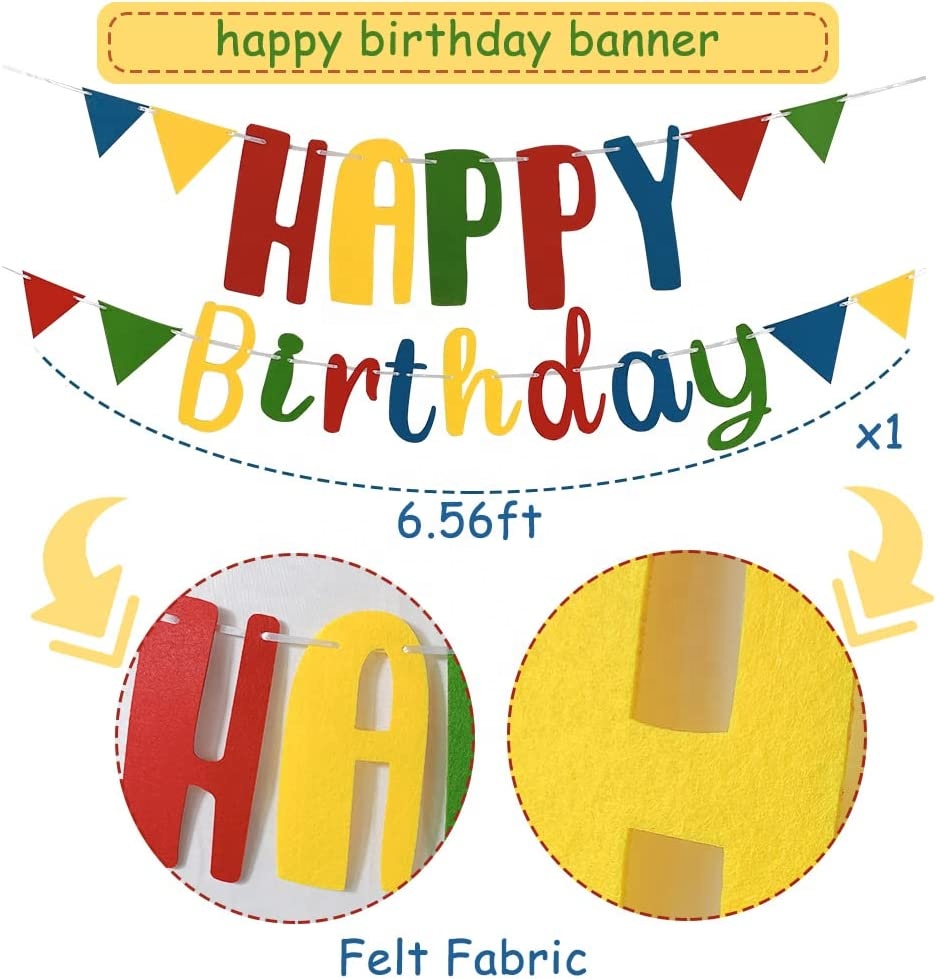  Supply  Design Eco-friendly Reusable Felt Fabric Pennant Happy Birthday Sign Birthday Banner for Party Dec