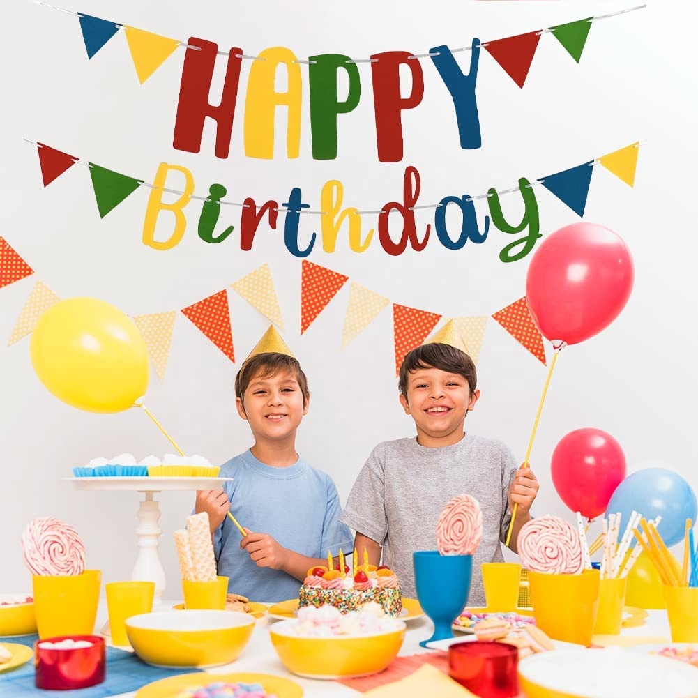  Supply  Design Eco-friendly Reusable Felt Fabric Pennant Happy Birthday Sign Birthday Banner for Party Dec