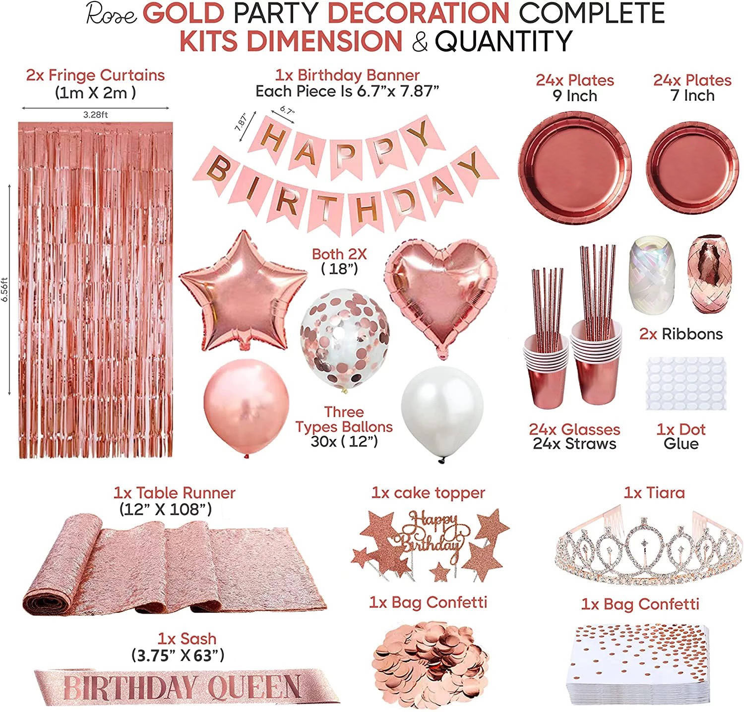 Rose Gold Happy Birthday Decoration Set Adult Birthday Party Supplies