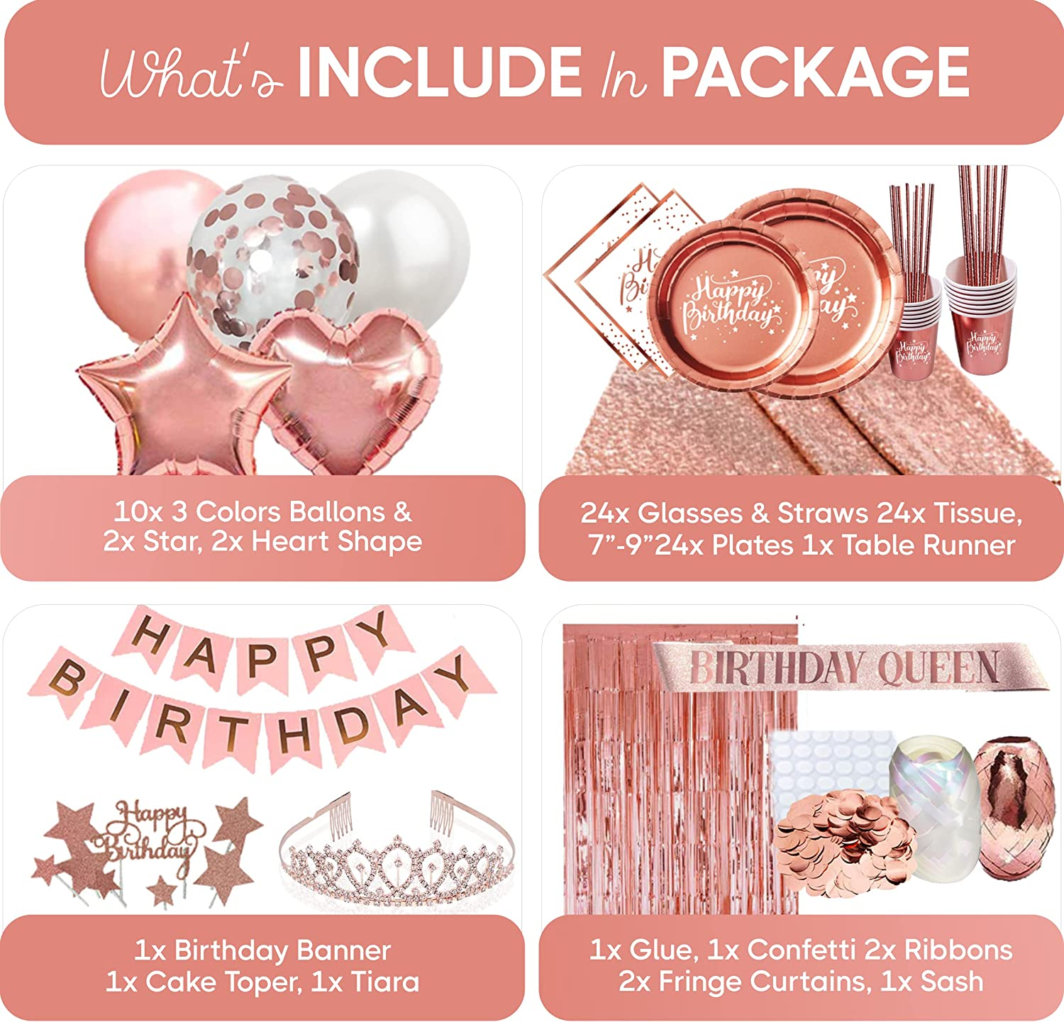 Rose Gold Happy Birthday Decoration Set Adult Birthday Party Supplies
