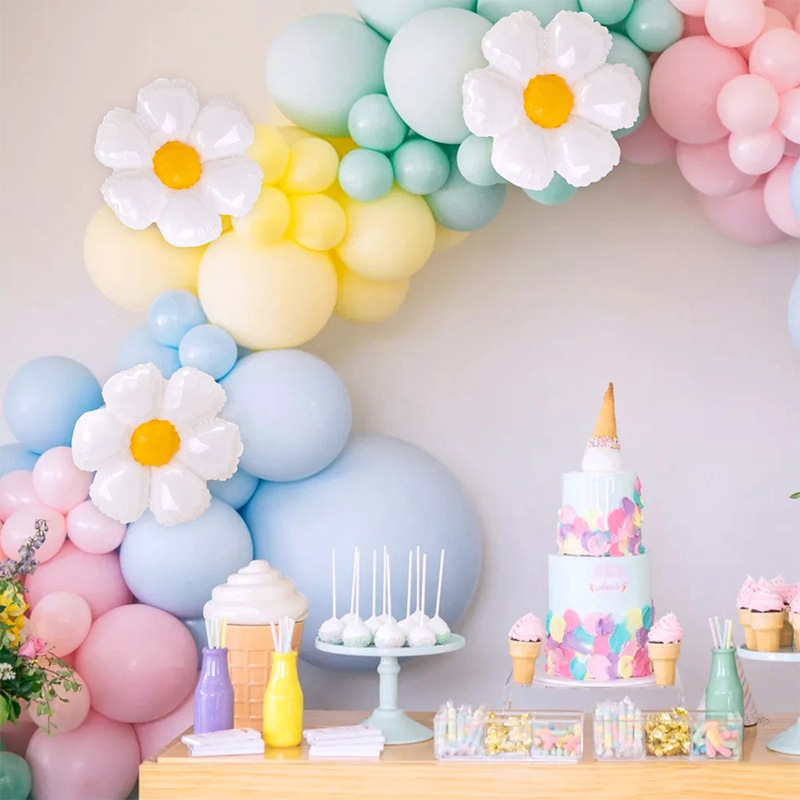 141pcs Flower Daisy Theme Birthday Party Balloon Arch Kit Decorations Supplies for Kids Girls Macaron Latex Foil Balloon