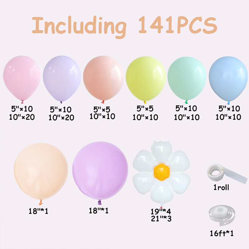 141pcs Flower Daisy Theme Birthday Party Balloon Arch Kit Decorations Supplies for Kids Girls Macaron Latex Foil Balloon