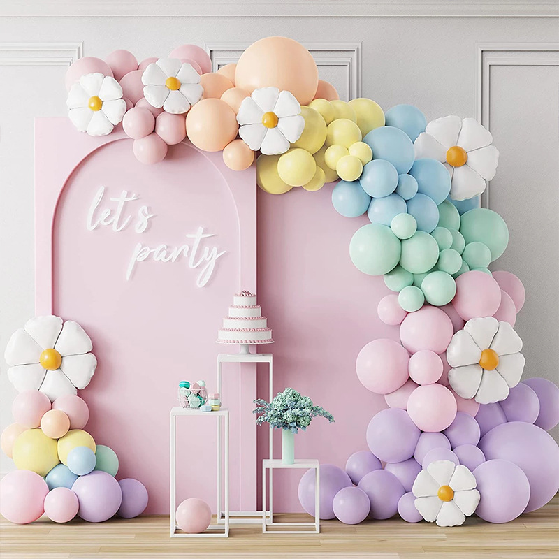 141pcs Flower Daisy Theme Birthday Party Balloon Arch Kit Decorations Supplies for Kids Girls Macaron Latex Foil Balloon