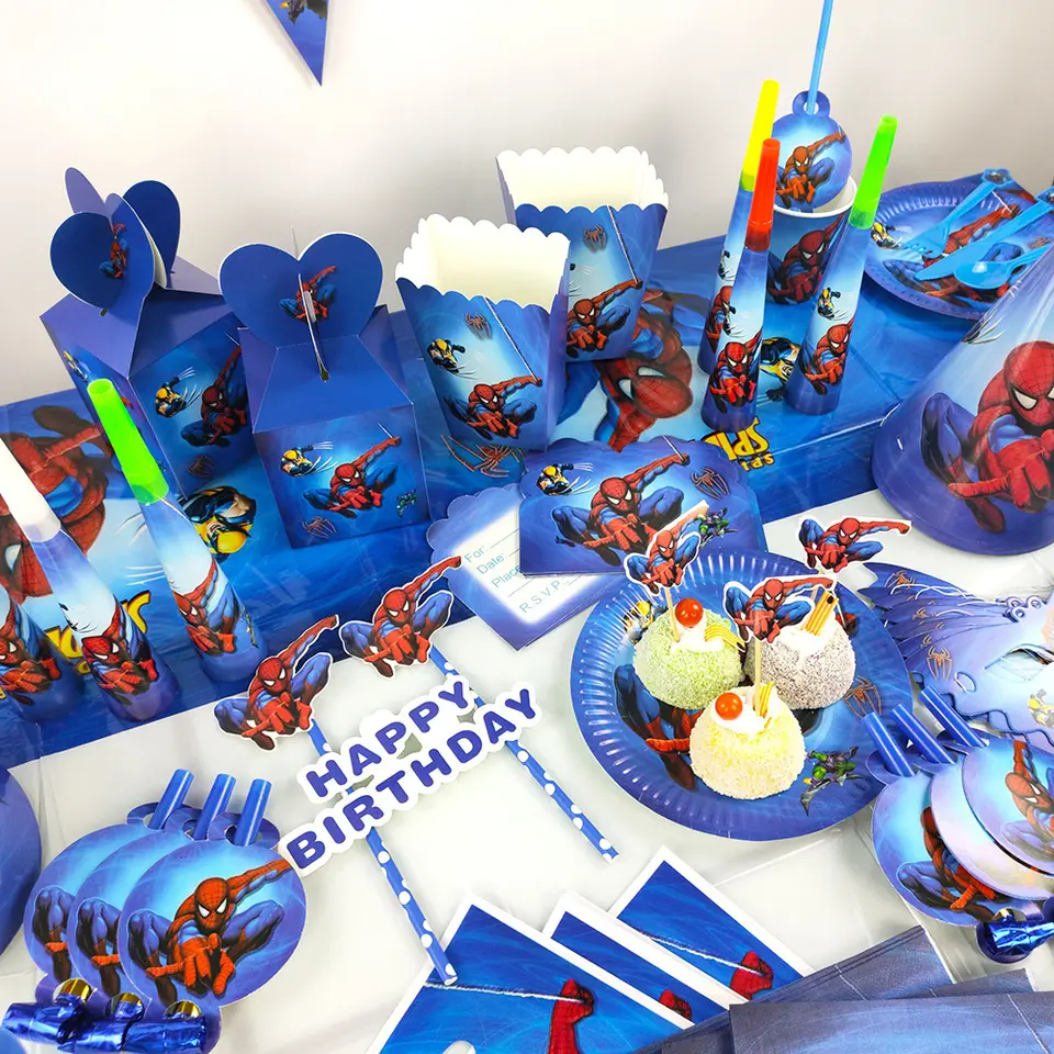 LUCKY Spiderman Birthday Party Decorations Candy Gift Cupcake Box Kids Superhero Party Supplies Party supplies