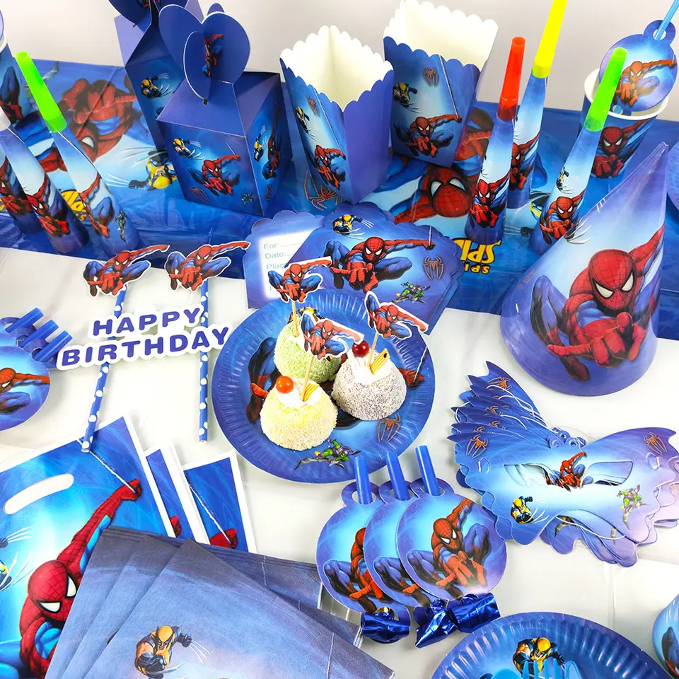 LUCKY Spiderman Birthday Party Decorations Candy Gift Cupcake Box Kids Superhero Party Supplies Party supplies