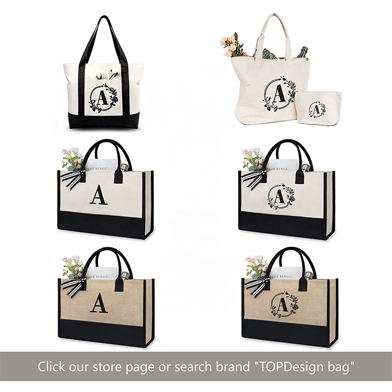 Personalized Initial Canvas Tote Bag Beach Bag Monogrammed Gift Tote Bag for Women