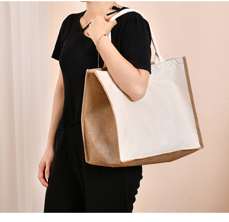  printing  burlap Linen handbag jute portable shopping gift bag women waterproof retro linen tote bag