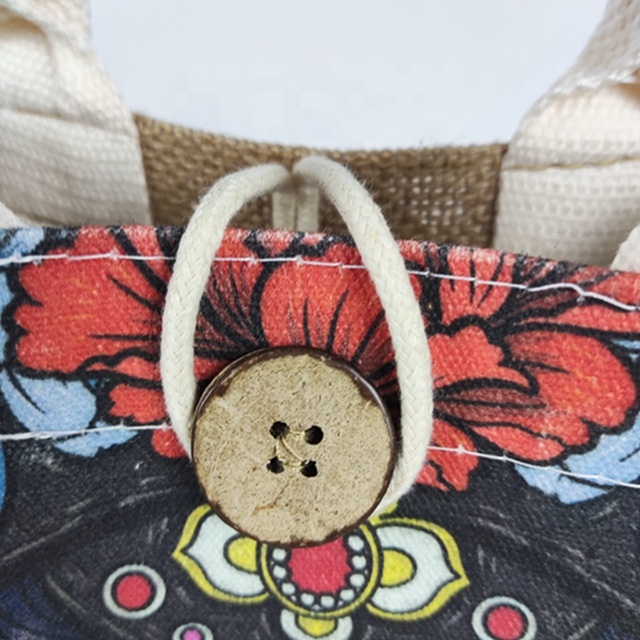 New Trend Tote Bag  With Button With Cotton  Jute Gift Packing Bag With   Natural Burlap Jute Bag