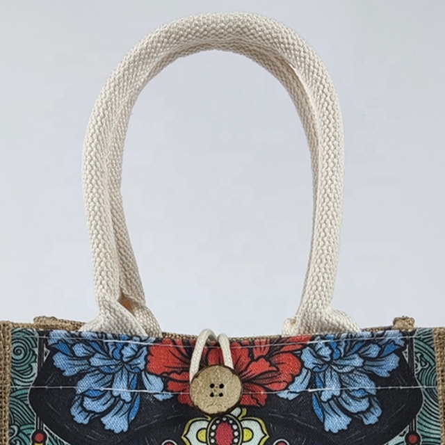 New Trend Tote Bag  With Button With Cotton  Jute Gift Packing Bag With   Natural Burlap Jute Bag