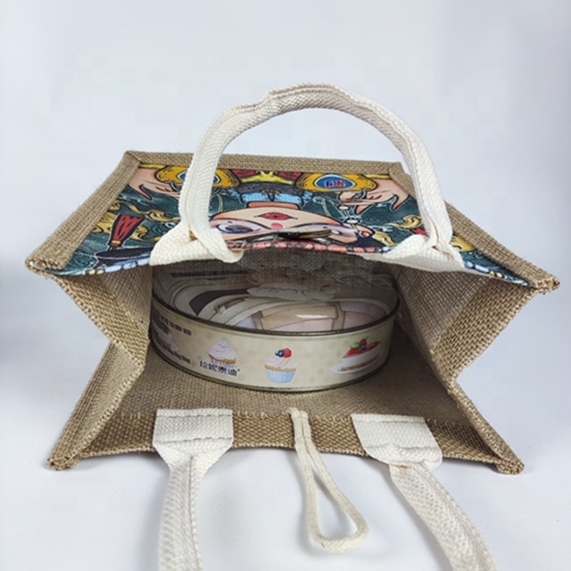 New Trend Tote Bag  With Button With Cotton  Jute Gift Packing Bag With   Natural Burlap Jute Bag
