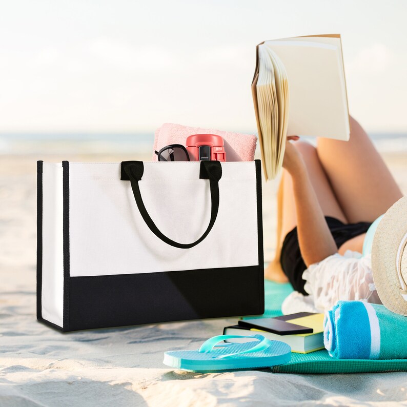  high quality durable waterproof Personalized Initial Canvas Beach tote Bag, Monogrammed Gift Tote Bag For Women shoppin