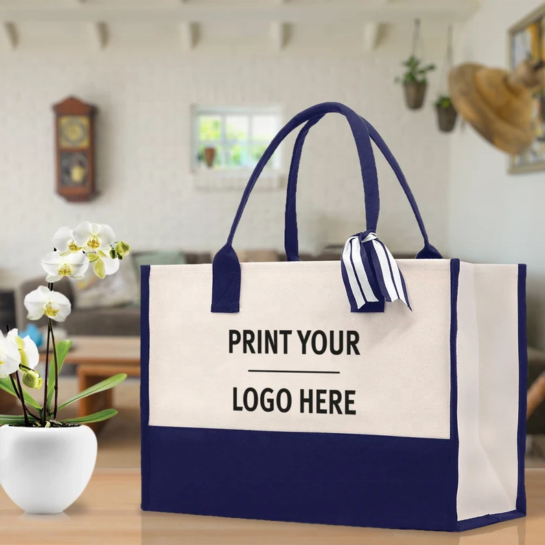  high quality durable waterproof Personalized Initial Canvas Beach tote Bag, Monogrammed Gift Tote Bag For Women shoppin