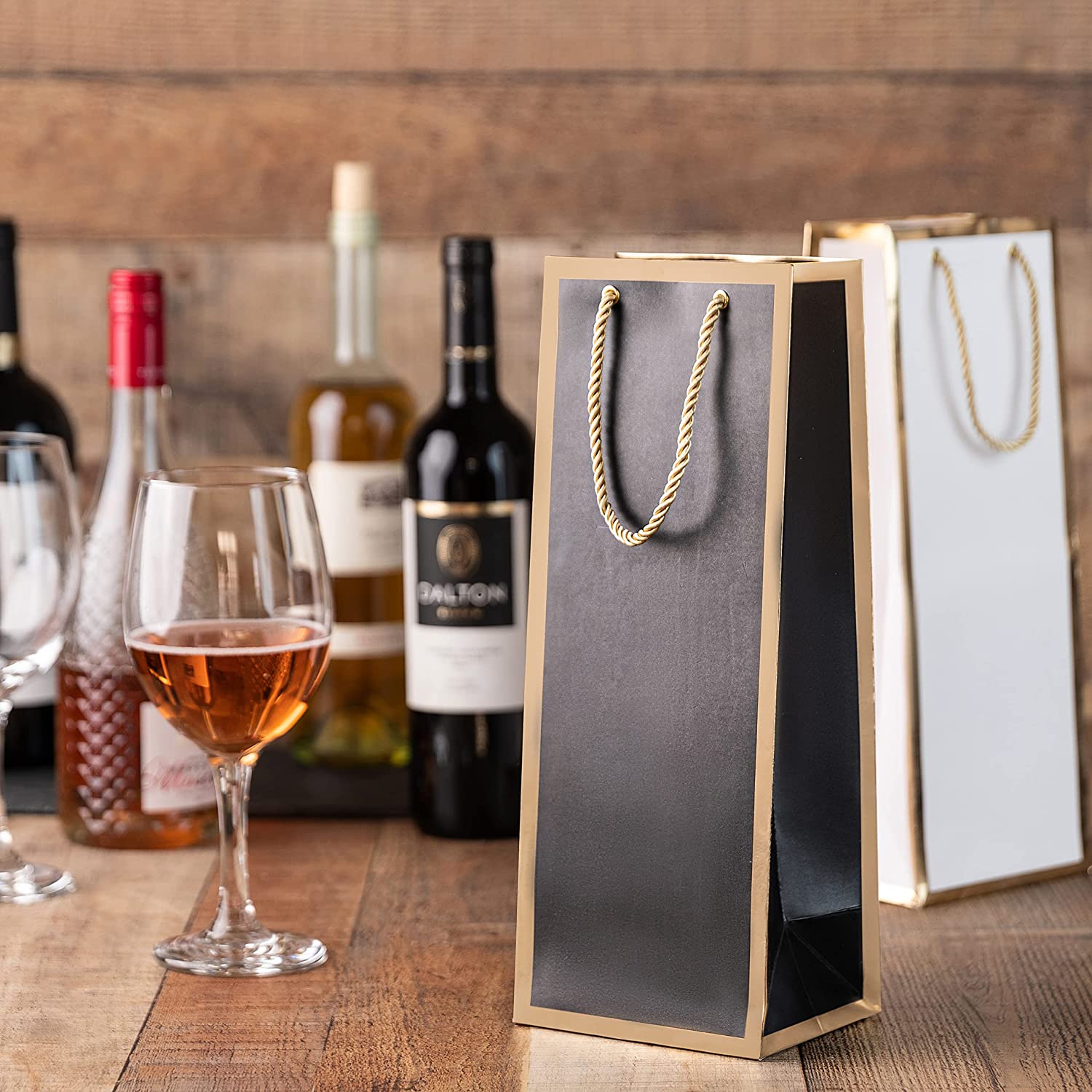 Wine Bags - Wine Gift Bag 12 Pack - Gold Foil Christmas Wine Bags with Rope Handles