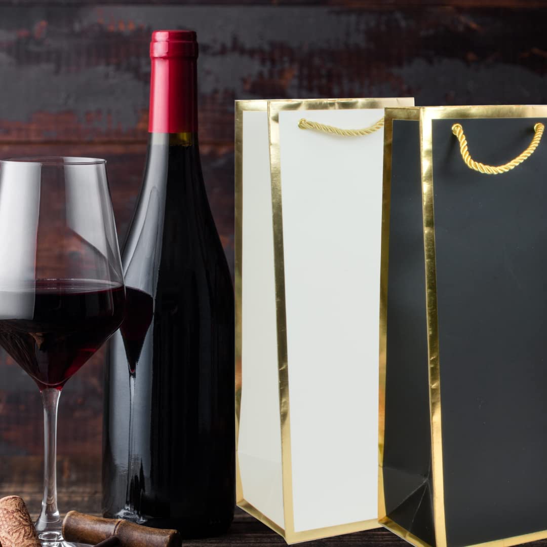 Wine Bags - Wine Gift Bag 12 Pack - Gold Foil Christmas Wine Bags with Rope Handles