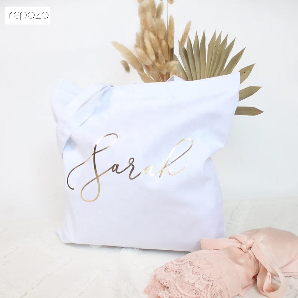 Pretty beautiful bridesmaid wedding gift pouch rose gold zipper closure the light pink cotton tote bag with  gold 
