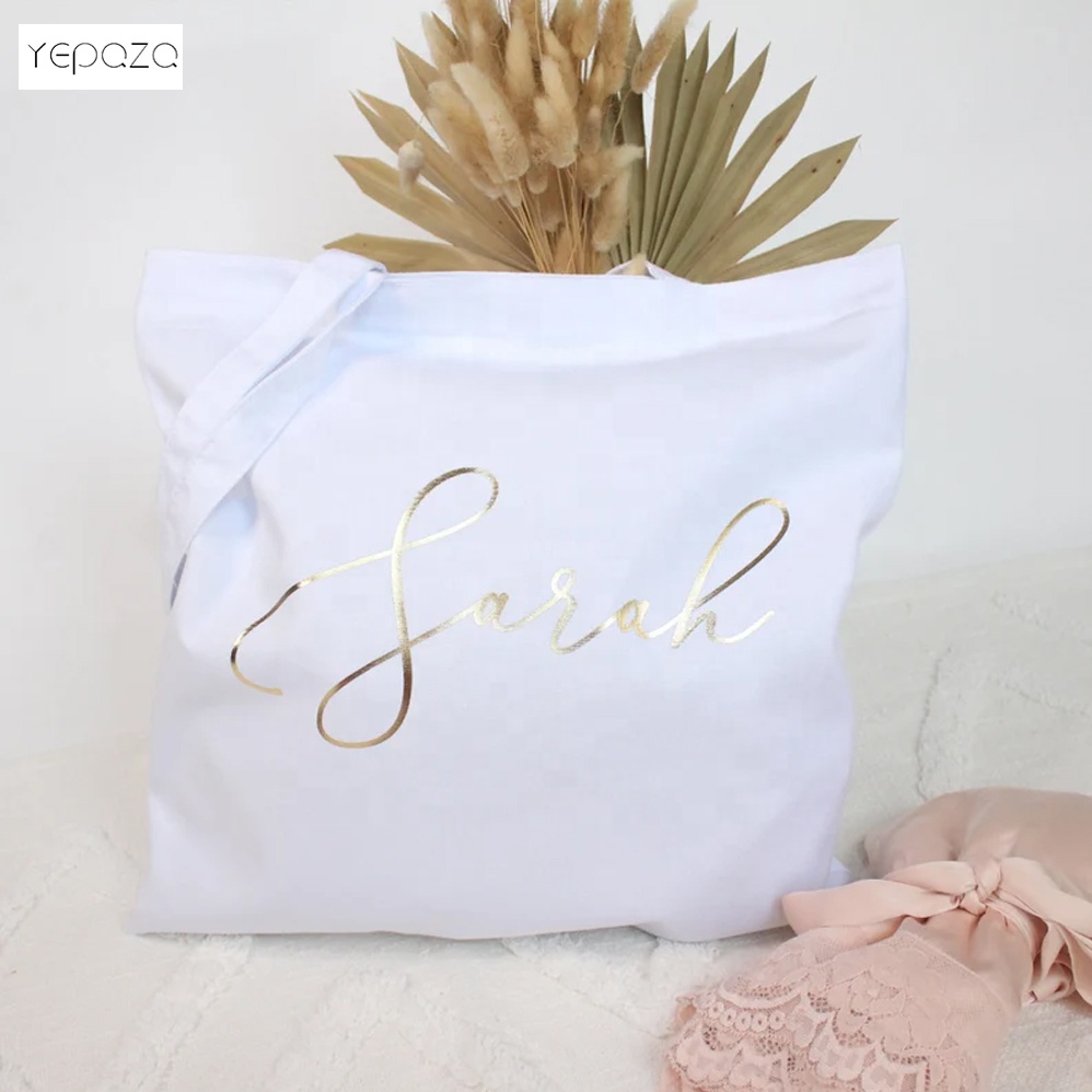 Pretty beautiful bridesmaid wedding gift pouch rose gold zipper closure the light pink cotton tote bag with  gold 
