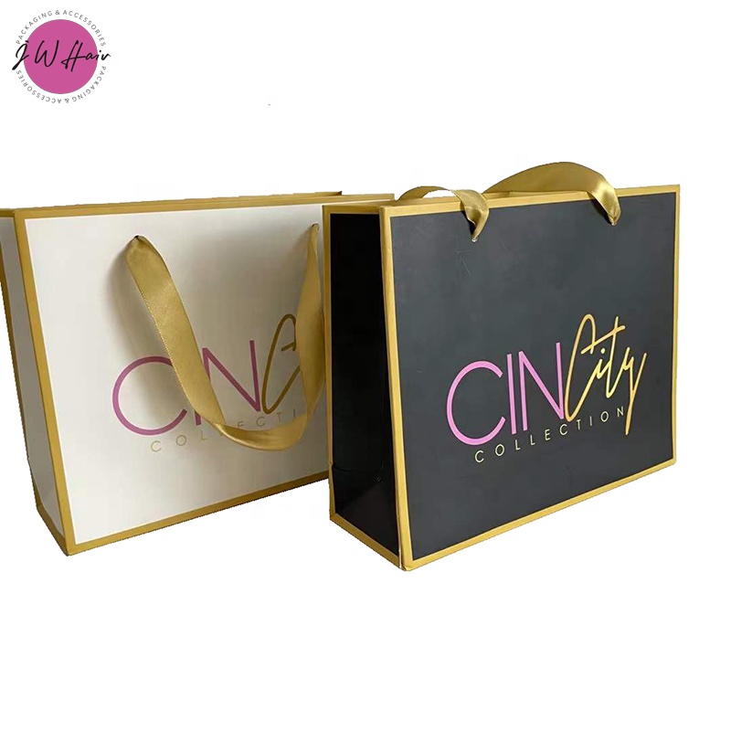  Paper Shopping Gift Bag With  Ribbon Handle Paper Bag For Hair Wigs