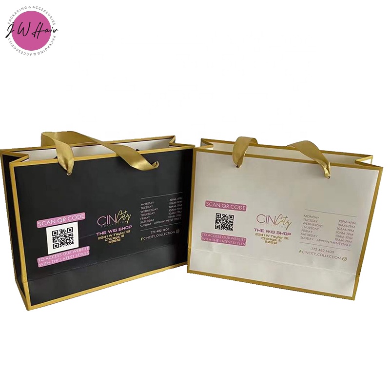  Paper Shopping Gift Bag With  Ribbon Handle Paper Bag For Hair Wigs