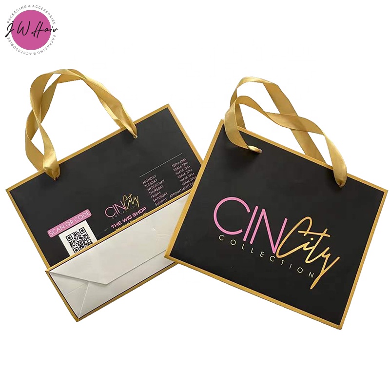  Paper Shopping Gift Bag With  Ribbon Handle Paper Bag For Hair Wigs