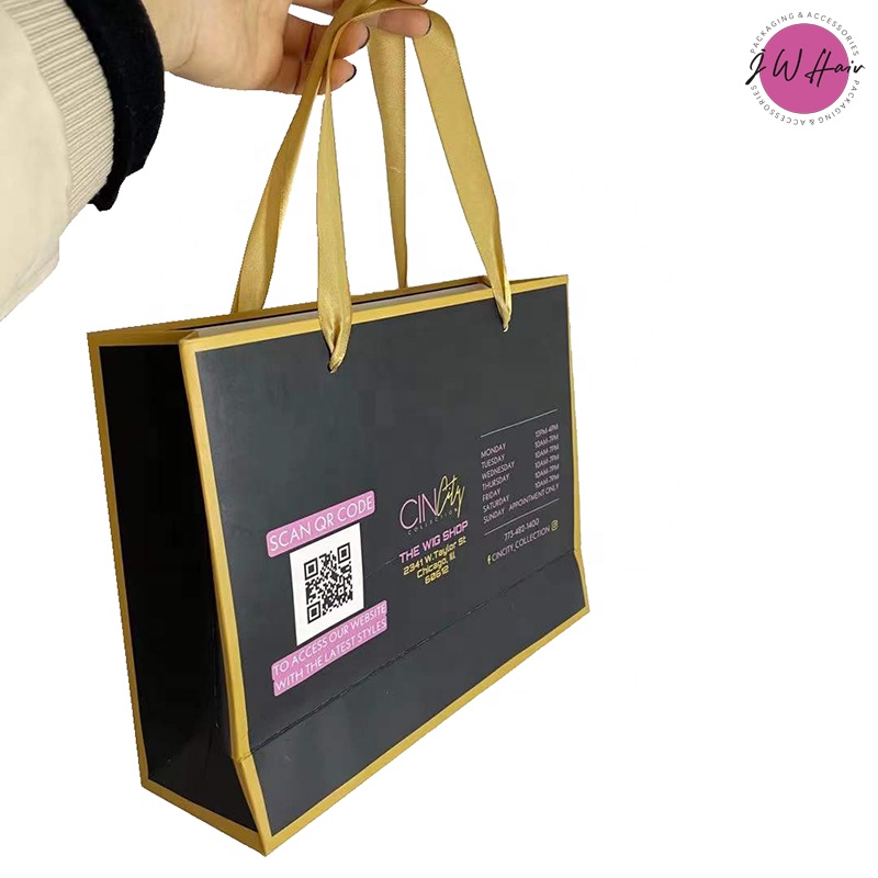  Paper Shopping Gift Bag With  Ribbon Handle Paper Bag For Hair Wigs
