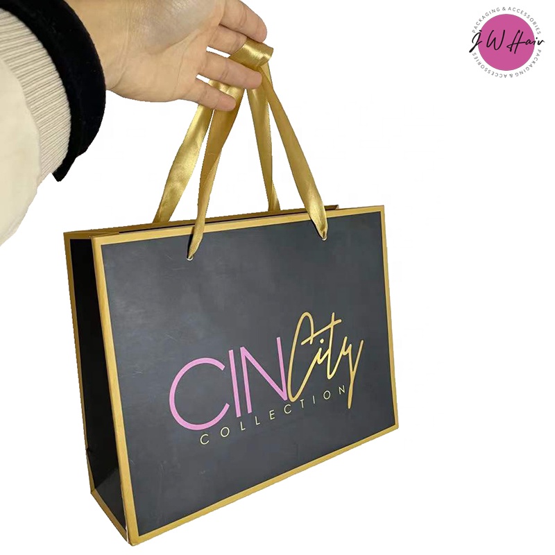  Paper Shopping Gift Bag With  Ribbon Handle Paper Bag For Hair Wigs