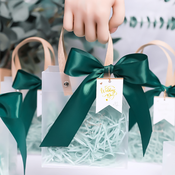 Wedding Clear Gift Tote Bag with Ribbon Transparent Birthday Thank You Christmas Gift Bags Gift HandBags for Bridal Part