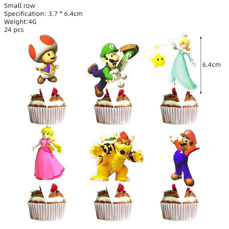 Kids Birthday Banner Hanging Swirl Cake Toppers Party Supplies Favors 32 PCS Package Super Mario Games Party Decorations