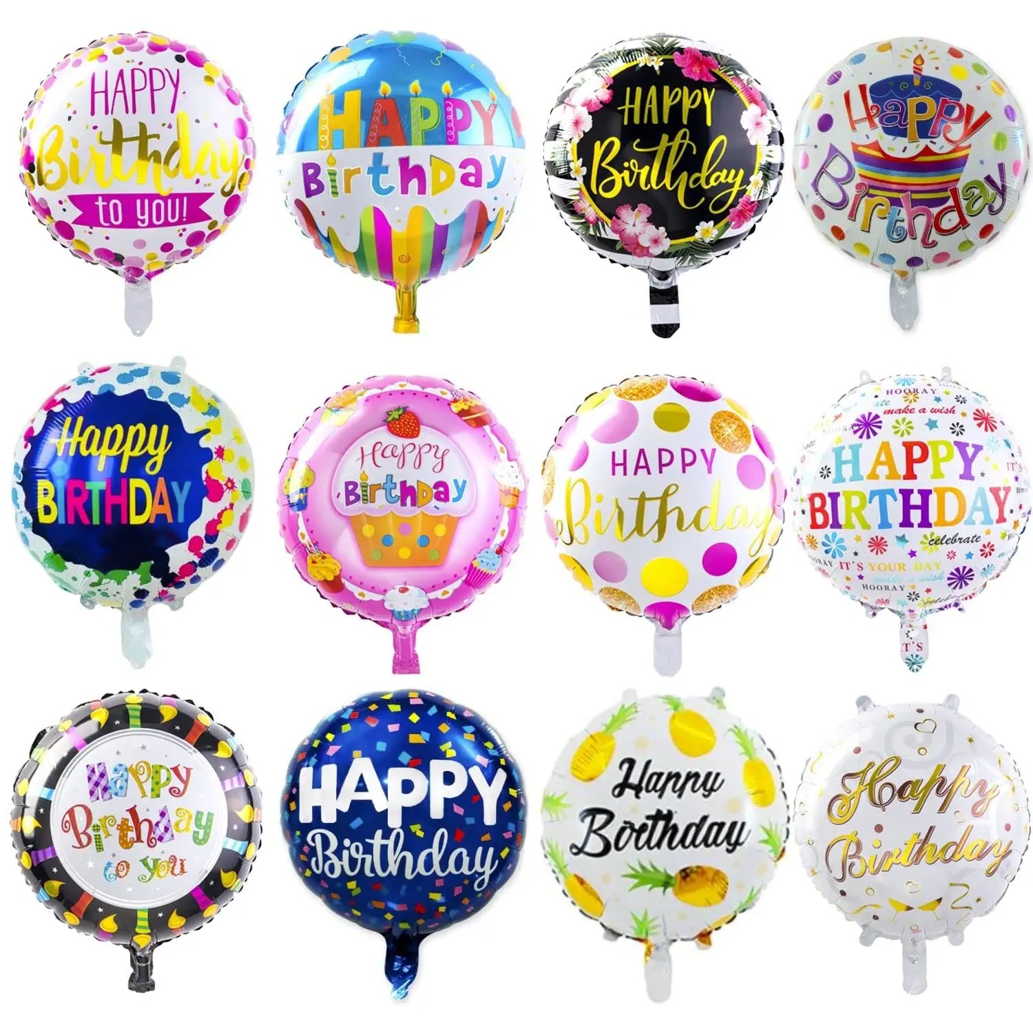 Top Grade Happy Birthday Aluminum Foil Balloons 50pcs with 100 Meter Ribbons Helium Floating Mylar Balloon Party Decorat