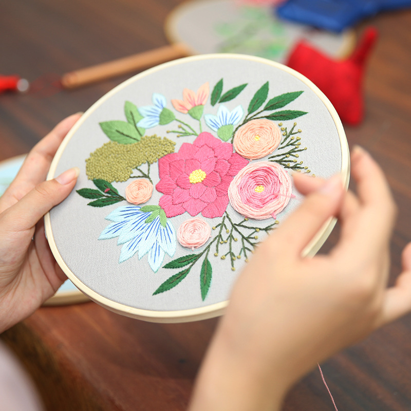 DIY Hand Embroidery Starter Kit Cross Stitch Flower Kit