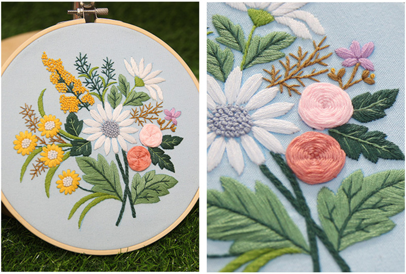 DIY Hand Embroidery Starter Kit Cross Stitch Flower Kit