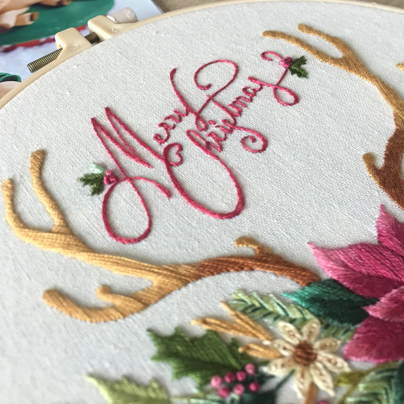 Merry Christmas Cross Stitch Embroidery DIY Kit Beginner Flowers Pattern Printed Sewing Art Craft Painting Home Decor