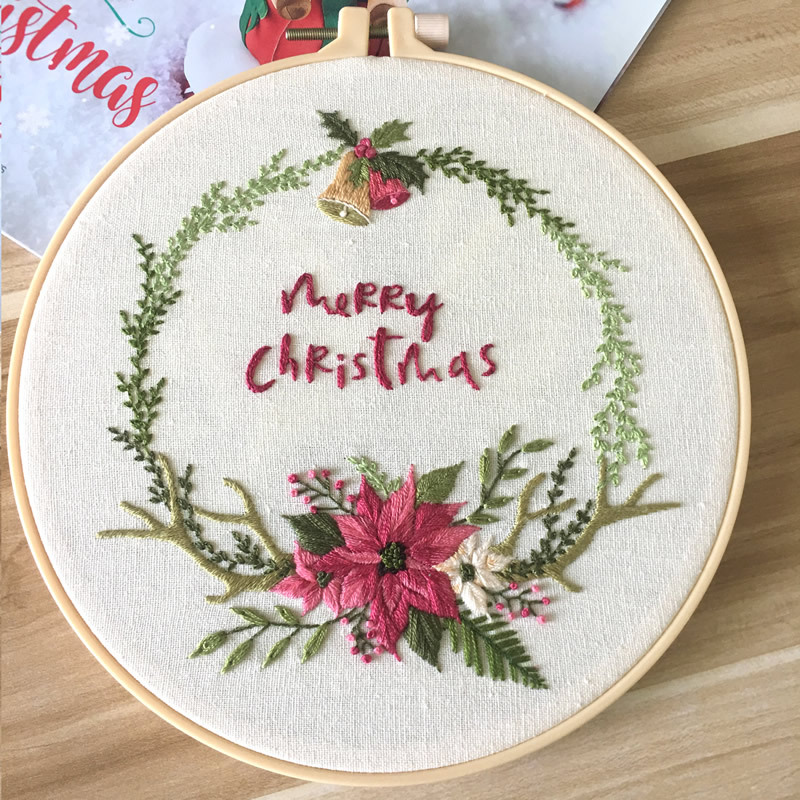 Merry Christmas Cross Stitch Embroidery DIY Kit Beginner Flowers Pattern Printed Sewing Art Craft Painting Home Decor