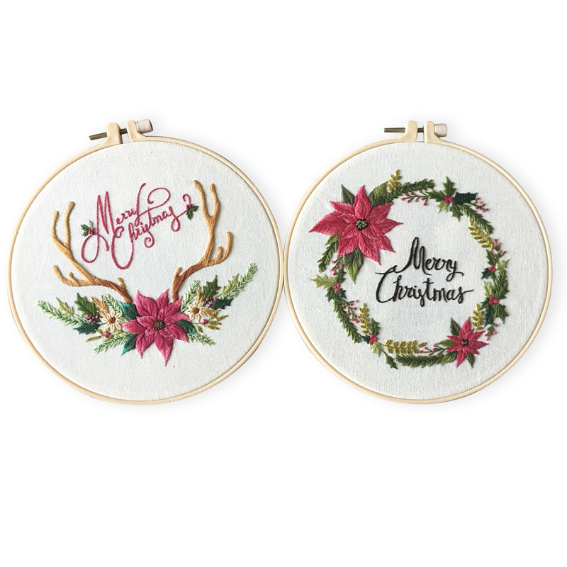 Merry Christmas Cross Stitch Embroidery DIY Kit Beginner Flowers Pattern Printed Sewing Art Craft Painting Home Decor