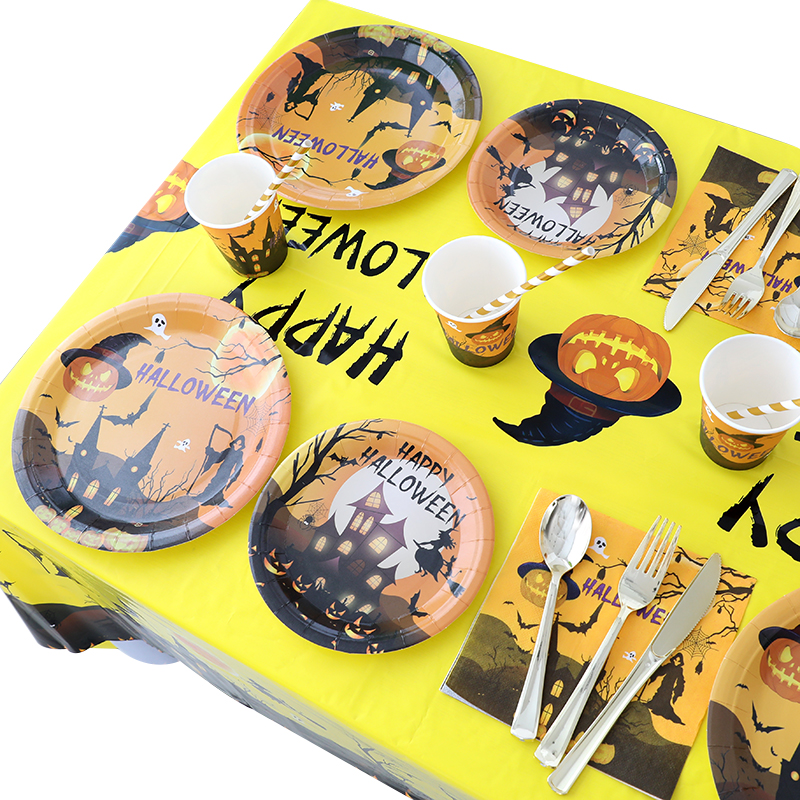 New Halloween decorations disposable paper tray paper cup tablecloth napkin Set Halloween party tableware