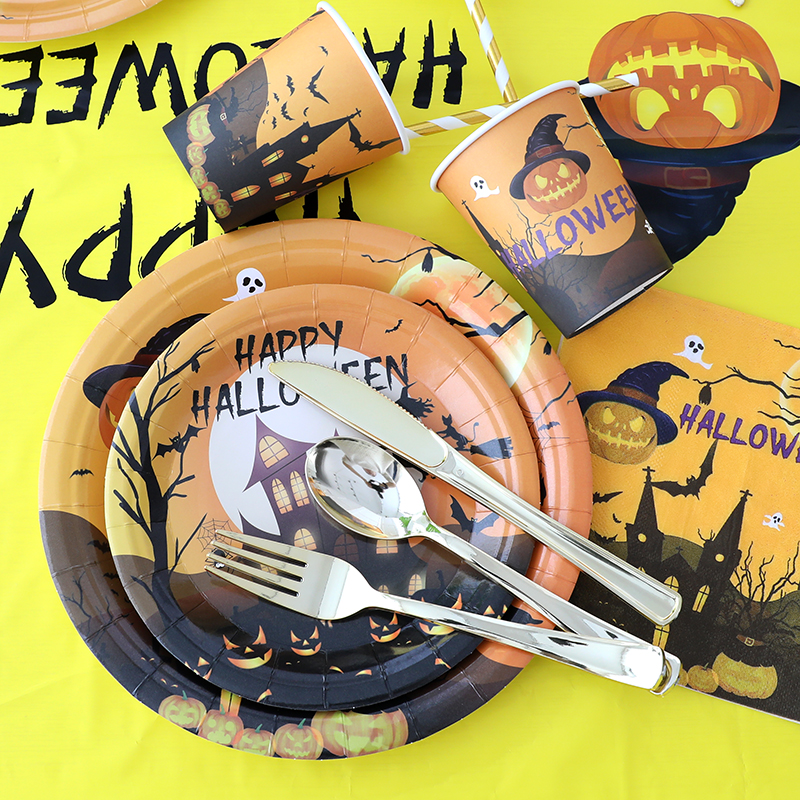 New Halloween decorations disposable paper tray paper cup tablecloth napkin Set Halloween party tableware