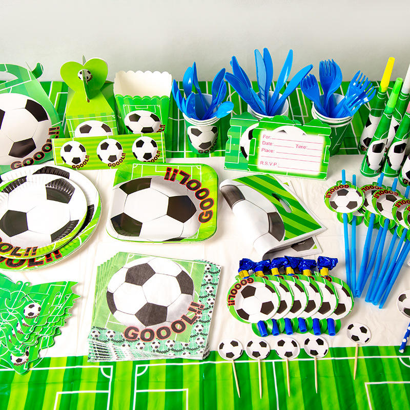 Top Grade Green Football Birthday Party Theme Paper Plate Paper Cup Tableware Set