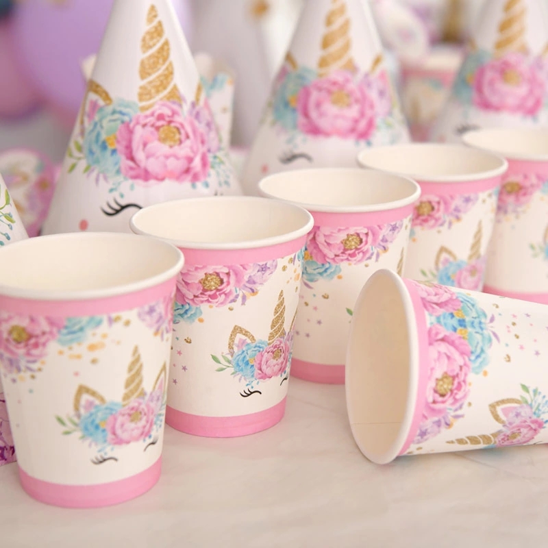 Party Favor Stock Supplies Girls Pink Party Birthday Paper Disposable Tableware Set