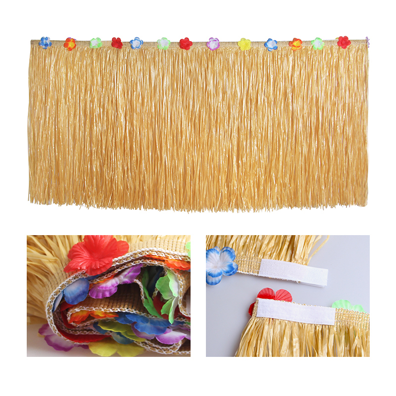 Classic Hawaiian Table Skirt Set With Artificial Flower Pineapple straw Hawaiian Table Skirt For Tropical Party